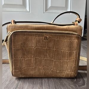DVF Diane Von Furstenberg 440 Les Croc Embossed Nubuck Crossbody Cream Neutral